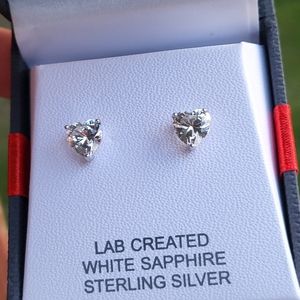 White Sapphire 7mm Heart Cut Earrings in Sterling Silver